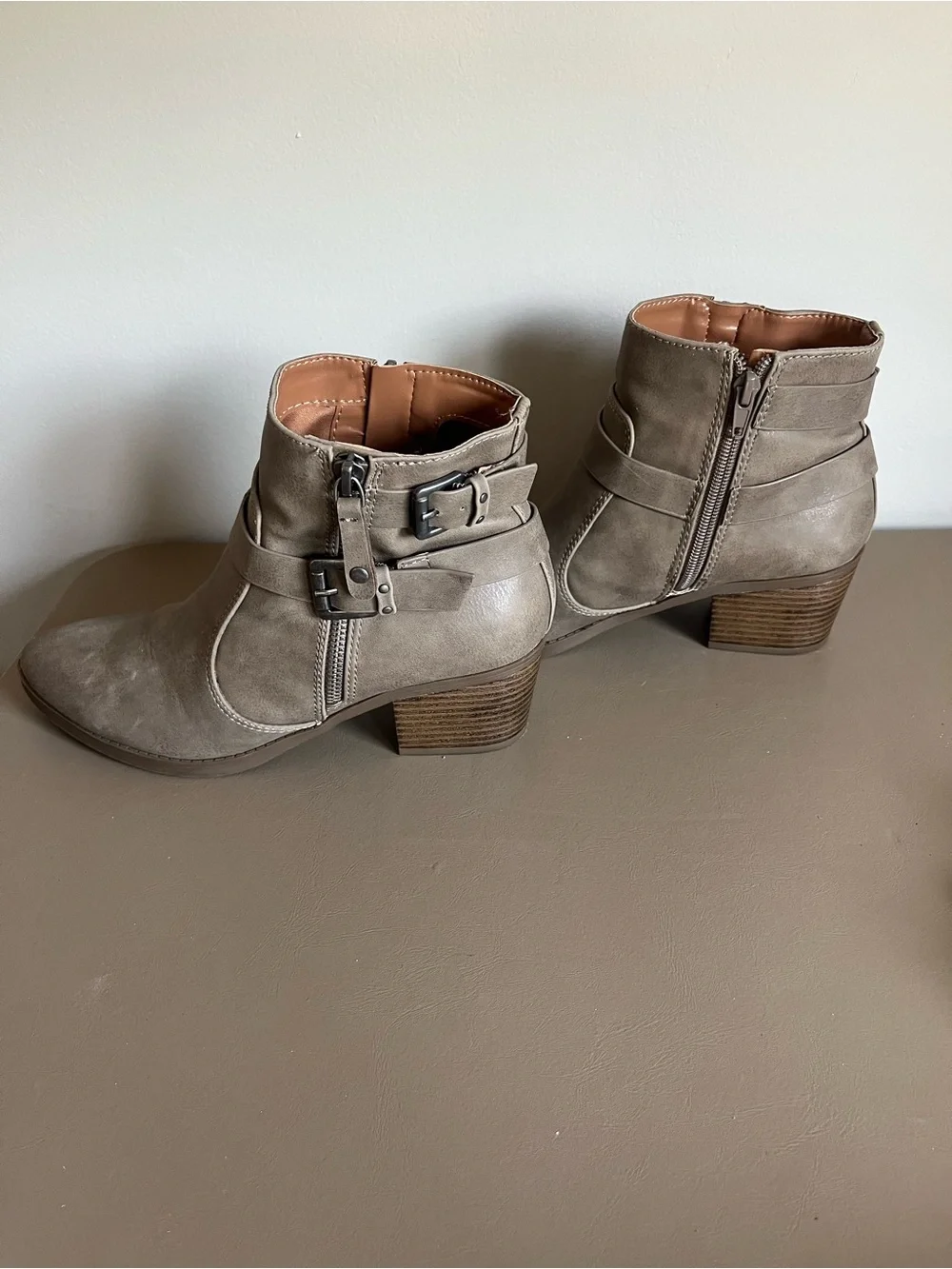 Indigo Taupe Ankle Booties with Buckle Strap